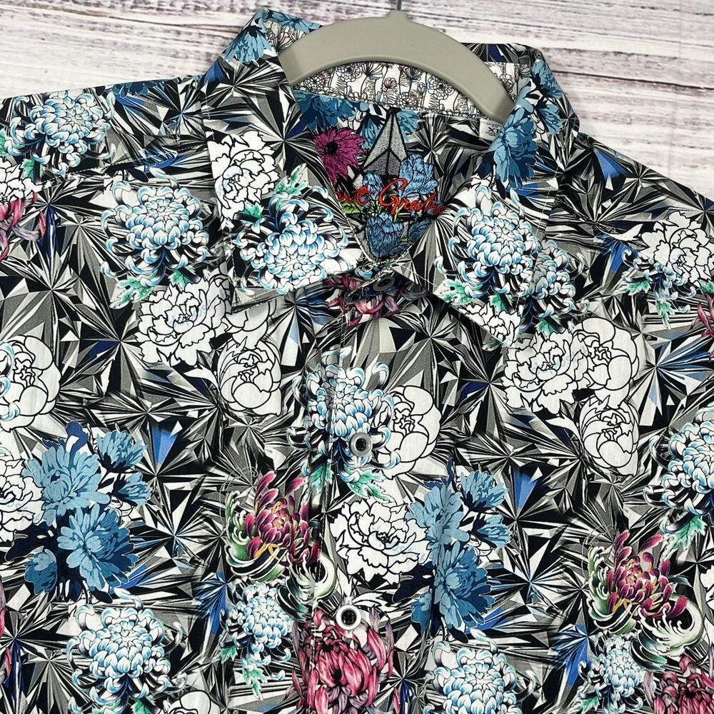 Robert Graham Button Up S/S Shirt Floral Geometric Multi Color Abstract Sz XL
